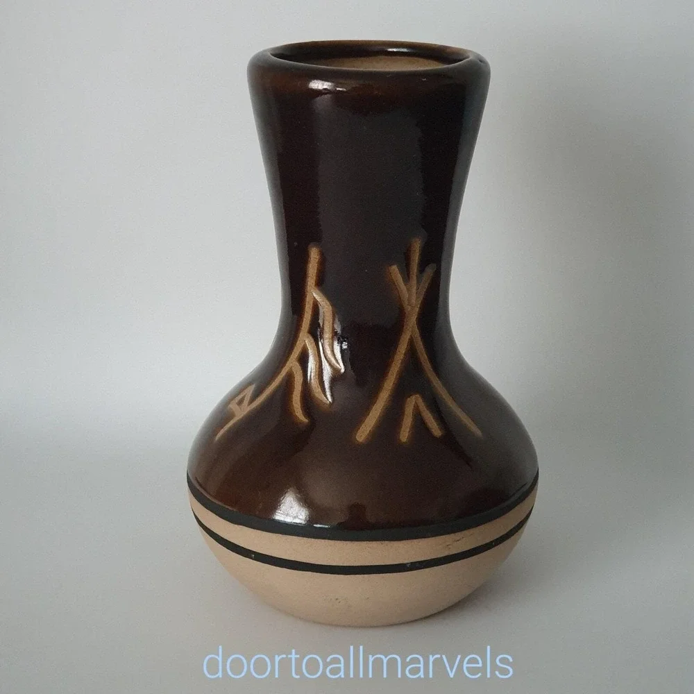 Southwestern Saguaro Stoneware Pottery Vase Native American Chocolate Glaze 6